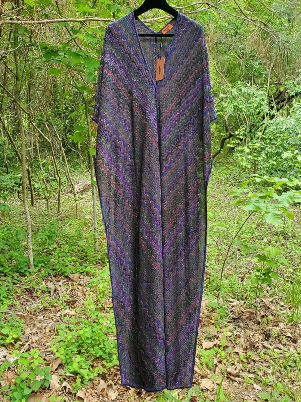 Missoni Mare RARE Lurex Metallic Purple Chevron Knit Maxi Kaftan Size 40 NWT